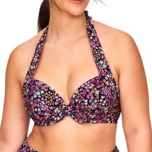 Adore Me Floral Bikini Top - Pink and Black halter top 42DDD Shelby ditsy